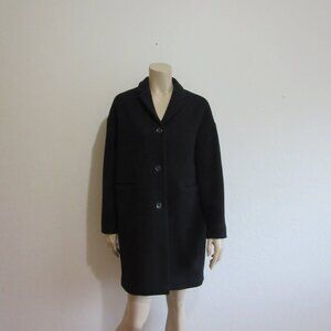 EVERLANE Black S Long Sleeve Mid-Length Collared Button Closure Wool Blend Coat
